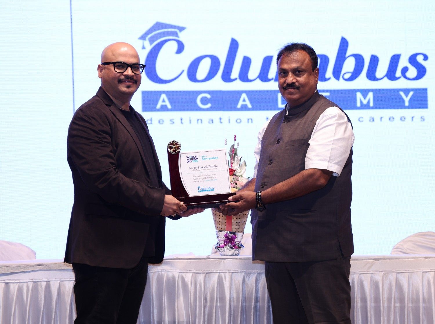 Chandrashekar Tripathi receiving an award